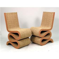 A PAIR OF LAMINATED CARDBOARD AND MASONITE "WIGGLE" CHAIRS