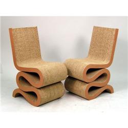 A PAIR OF LAMINATED CARDBOARD AND MASONITE "WIGGLE" CHAIRS