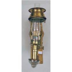A BRASS AND GLASS FLUID WALL RAILROAD SCONCE