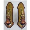 Image 2 : A PAIR OF BRASS AND WOOD WALL SCONCES