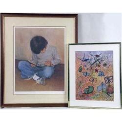 A WATERCOLOR OF BIRDS AND BUTTERFLIES