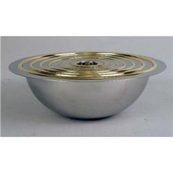 A SET OF SERAFINO ZANI, ITALY EIGHT SILVER TONE METAL WITH GOLD TONE RIMS GRADUATED BOWLS