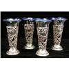 Image 1 : A SET OF FOUR GORHAM STERLING SILVER BUD VASE HOLDERS WITH COBALT GLASS INSERTS
