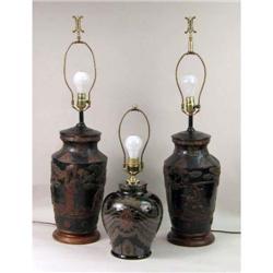 A PAIR OF CHINOISERIE STYLE PAINTED URNS