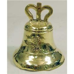 A CAST BRASS BELL WITH CROWN-FORM FINIAL