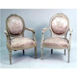 A PAIR OF LOUIS XVI STYLE WHITE-PAINTED FAUTEUILS A LA REINE