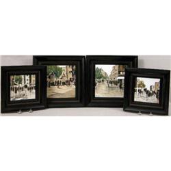 A GROUP OF FOUR FRAMED HANDPAINTED TILES