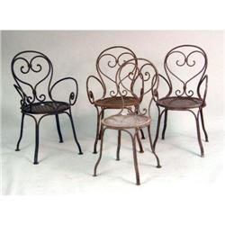 THREE BROWN-PAINTED WROUGHT-IRON ARMCHAIRS