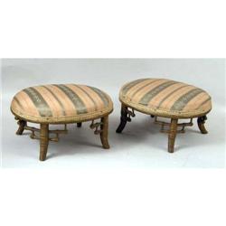A PAIR OF VICTORIAN GILTWOOD SMALL OVAL STOOLS