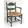 Image 3 : A FRENCH PROVINCIAL STYLE GREEN-PAINTED RUSH-SEATED ARMCHAIR