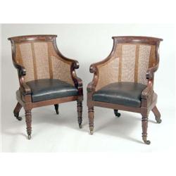 A PAIR OF EARLY VICTORIAN MAHOGANY ARMCHAIRS: