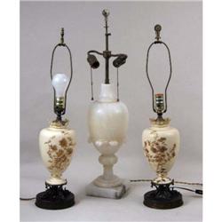 A WHITE ALABASTER URN-FORM LAMP