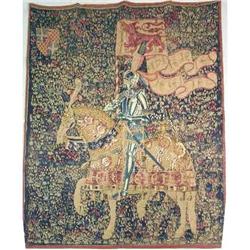 A PAINTED CANVAS COPY OF A MEDIEVAL TAPESTRY