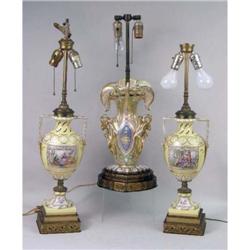 A PAIR OF MEISSEN STYLE YELLOW-GLAZED URNS