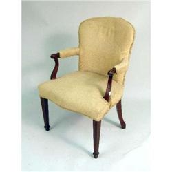 A GEORGIAN STYLE MAHOGANY UPHOLSTERED ARMCHAIR