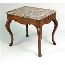 A LOUIS XV PROVINCIAL STYLE MARBLE-TOP WALNUT SIDE TABLE