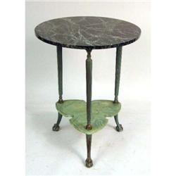 A PATINATED BRASS AND GREEN MARBLE GARDEN TABLE