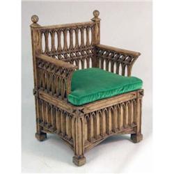 A VICTORIAN CARVED PINE METAMORPHIC ARMCHAIR