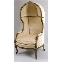 A LOUIS XV STYLE CARVED WALNUT HALL PORTER`S CHAIR