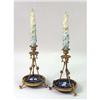Image 1 : A PAIR OF GILT-METAL AND INLAID SLATE CANDLESTICKS