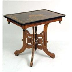 A VICTORIAN WALNUT AND JAPANESE STYLE LACQUER SIDE TABLE