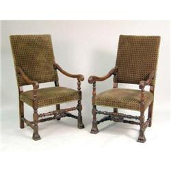 A PAIR OF CONTINENTAL WALNUT ARMCHAIRS