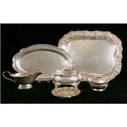 A GROUP OF SIX SILVER PLATED TABLE ITEMS