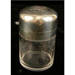 AN ENGLISH STERLING SILVER LIDDED GLASS SCENT BOTTLE