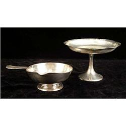 A MANCHESTER STERLING SILVER FOOTED SHAPED CIRCULAR COMPOTE WITH A JENNINGS SILVER COMPANY, IRVINGTO