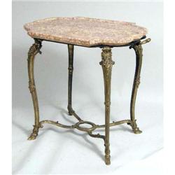 A VICTORIAN GILT-METAL AND MARBLE TRAY-TOP TABLE