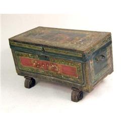 A PAINTED LEATHER TRAVELING TRUNK