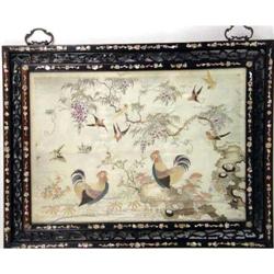 A FRAMED SILK EMBROIDERY PANEL