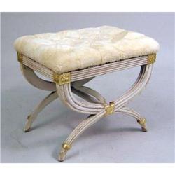 A LATE LOUIS XVI STYLE PAINTED AND PARCEL-GILT STOOL