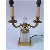 Image 3 : A LOUIS XVI STYLE CUT-GLASS AND GILT-METAL TWO-BRANCH CANDLESTICK-FORM LAMP