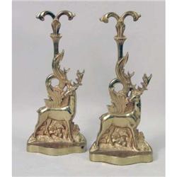 A PAIR OF VICTORIAN STYLE CAST-BRASS DEER-FORM DOORSTOPS