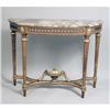 Image 1 : A LOUIS XVI STYLE MARBLE-TOP PARCEL GILT OAK DEMI-LUNE TABLE