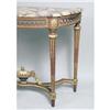 Image 2 : A LOUIS XVI STYLE MARBLE-TOP PARCEL GILT OAK DEMI-LUNE TABLE