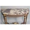 Image 4 : A LOUIS XVI STYLE MARBLE-TOP PARCEL GILT OAK DEMI-LUNE TABLE