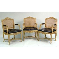 A SET OF SIX LOUIS XV STYLE PICKLED BEECHWOOD CANED FAUTEUILS