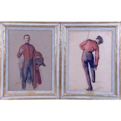 TWO FRAMED WORKS OF MEN IN UNIFORM