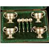 Image 2 : A BOXED SET OF ENGLISH STERLING SILVER FOUR SALTS WITH COLORLESS GLASS LINERS AND SALT SPOONS
