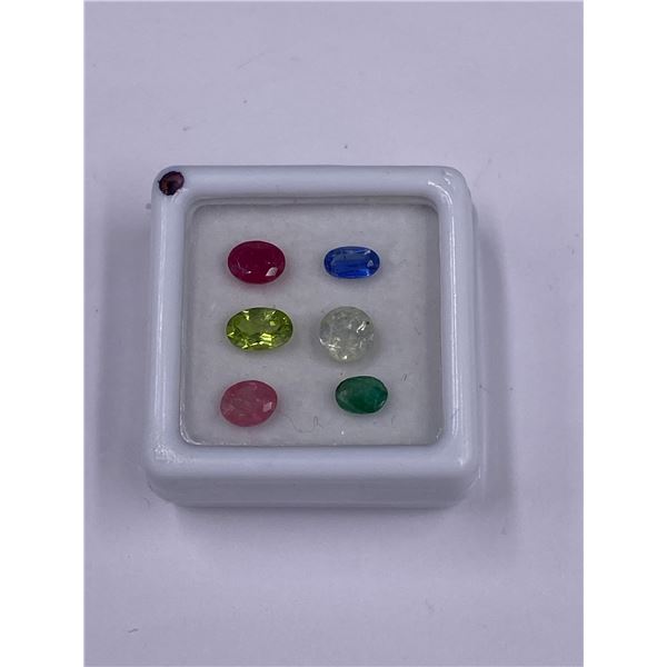 GEMSTONE COMBO 3.02CT, 4 X 2 TO 7 X 5MM, LEFT TO RIGHT FROM MARKER; RUBY, KYANITE, PERIDOT, WHITE