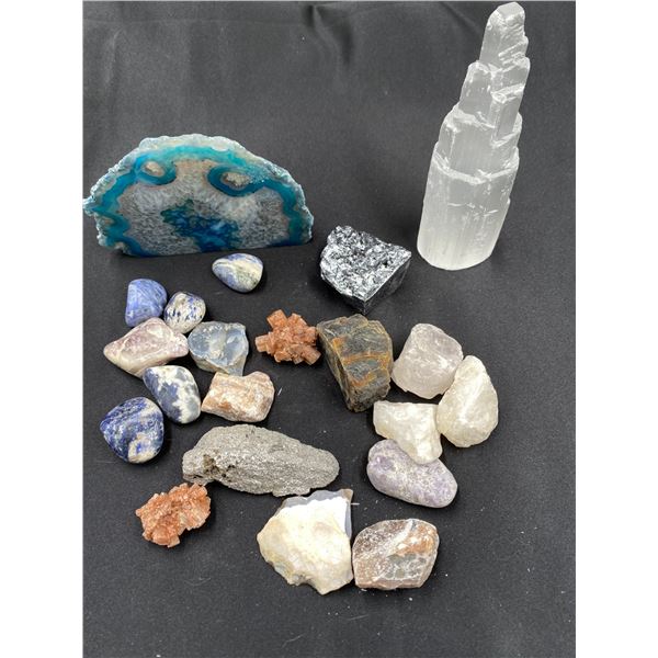 COLLECTORS SET; BRAZILIAN AGATES, LEPIDOLITE, AMBER, SODALITE, BC AGATES, PINK QUARTZ, PEACH
