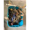 Image 2 : GREEN TOTE OF ASSORTED CONTENTS (STRAPS, HARDWARE, DRILL, ETC)