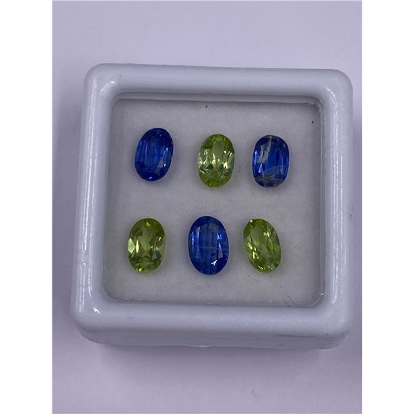 GREEN PERIDOT & RARE BLUE KYANITE 3.44CT, 6 X 4MM, OVAL CUT, VVS CLARITY, BRAZIL, UNTREATED