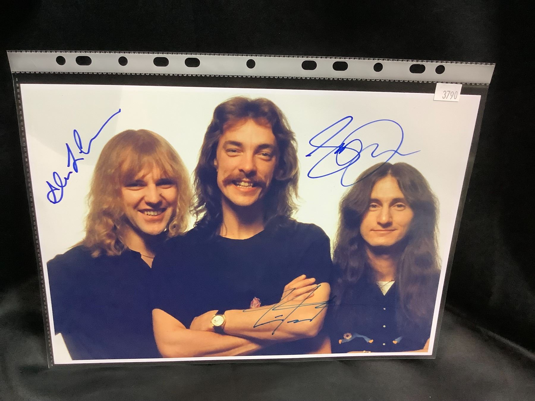 RUSH AUTOGRAPHED PICTURE WITH COA: GEDDY LEE, NEIL PEART, ALEX LIFESON