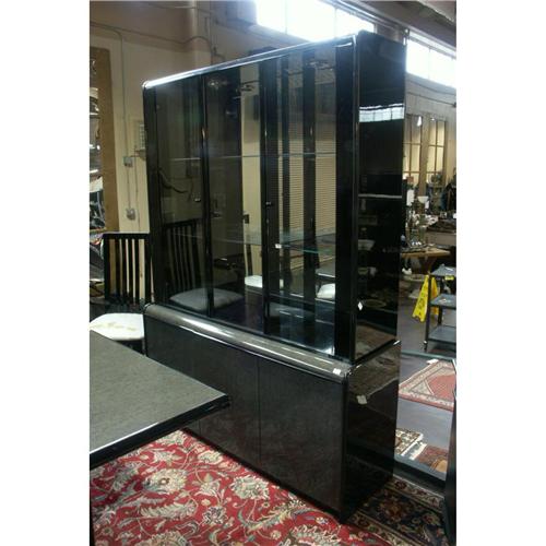 Italian Modernistic Black Lacquer China Cabinet