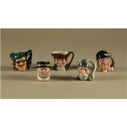 FIVE ROYAL DOULTON MINIATURE CHARACTER JUGS