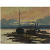 Image 1 : ACRYLIC PAINTING MID-CENTURY HARBOR SCENE