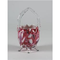 ART GLASS PINK SPANGLED BASKET THORNY HANDLE
